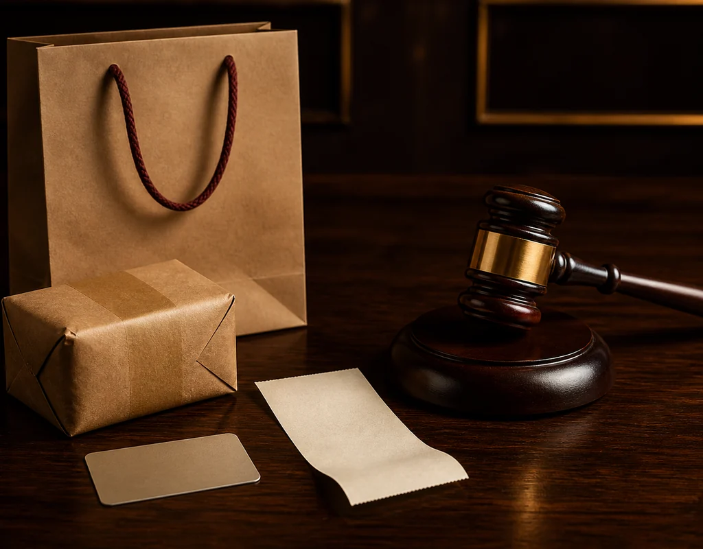 Contrato e martelo da Justiça relacionados ao Direito do Consumidor